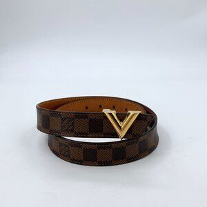 Louis Vuitton Damier Ebene Belt With Gold V-Buckle 80/32 Made In Spain